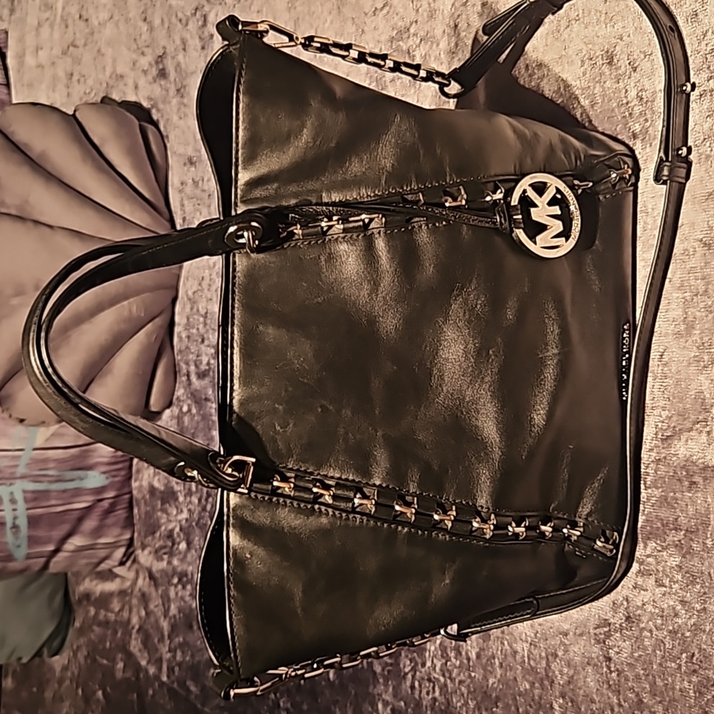 Michael Kors Black Leather Satchel Crossbody Purse
